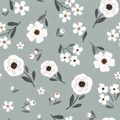 Seamless vector pattern with hand drawn vintage flowers. Perfect for textile, wallpaper or print design.