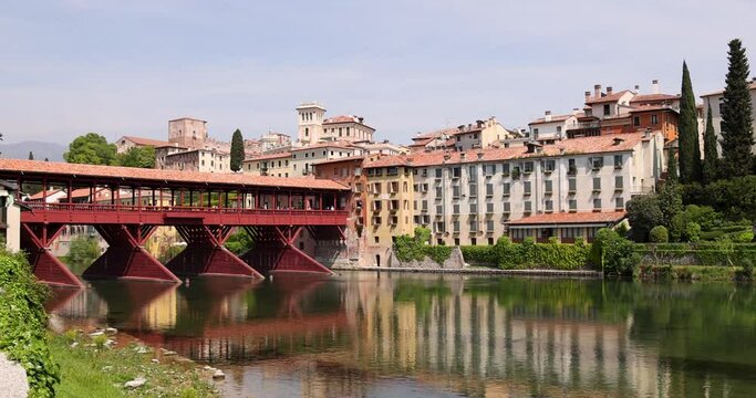 View of famous Ponte Vecchio bridge and Bassano del Grappa