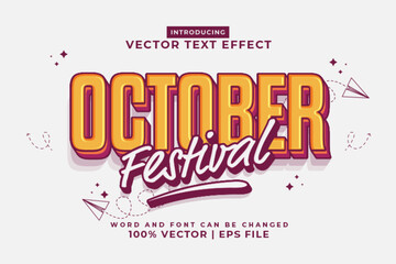 Editable text effect October Festival 3d Cartoon template style premium vector - obrazy, fototapety, plakaty