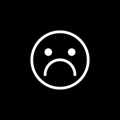 Sad, upset, unhappy smile icon. Customer feedback vector emoticon. White line icon on black background.