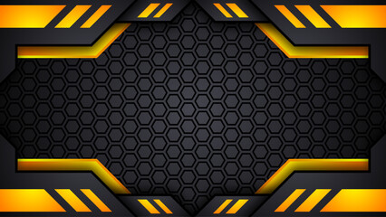 futuristic black and yellow gaming background. design of sport banner, poster, advertisement, promotion