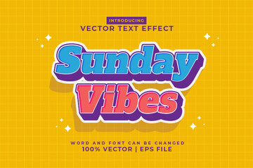 Editable text effect Sunday Vibes 3d Cartoon template style premium vector