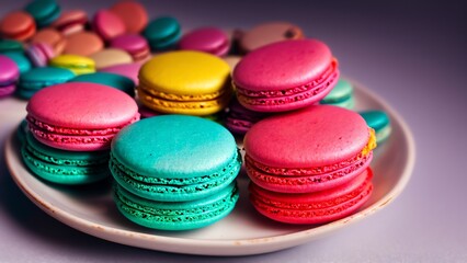 Fototapeta na wymiar Sweet Colorful Macarons Isolated On White Background. Tasty Colourful Macaroons. High Quality Photo. Generative AI