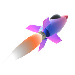 Cartoon rocket spaceship launching isolated on white background, 3d rendering