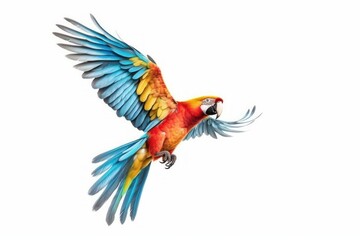Fototapeta premium Colorful Flying Parrot Isolated on White background. Generative AI