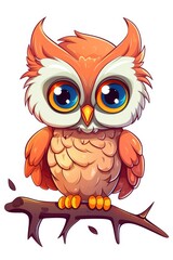 Naklejka premium Cute baby Owl in Cartoon Style on white background - generative AI