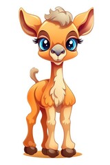 Cute baby Camel in Cartoon Style on white background - generative AI