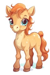 Cute baby Horse in Cartoon Style on white background - generative AI