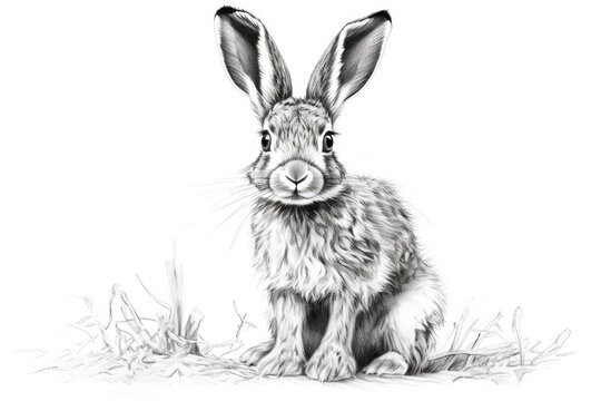 Cute Hare drawing on white background - generative AI