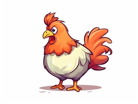 Chicken in Cartoon Style on white background - generative AI