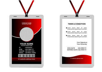 Abstract Geometric Red Black Id Card Design, Professional Identity Card Template Vector for Employee and Others