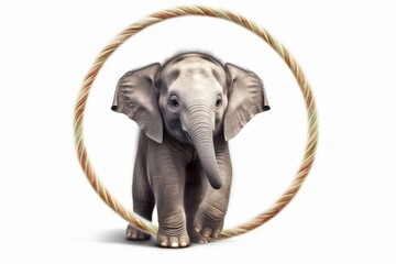 Cute baby elephant playing hula hoop. Generative AI