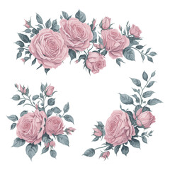 Delicate Light Pink Rose Watercolor Floral Arrangement Set