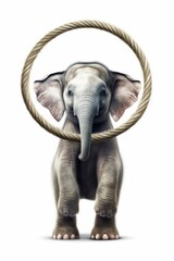Obraz premium Cute baby elephant playing hula hoop. Generative AI