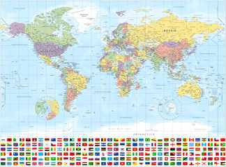 World map and Flags - highly detailed vector illustration - 608776692