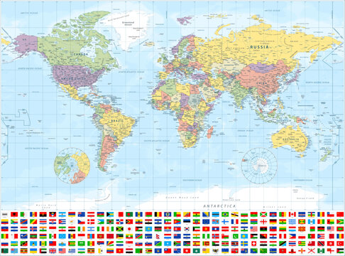 World map and Flags - highly detailed vector illustration
