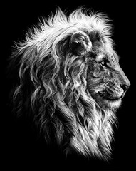 Black and white wallpaper of lion - high defination - shirt design - isolated