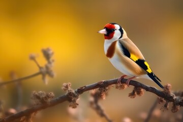 Cute male Goldfinch Lugano bird with yellow plumage. Generative AI