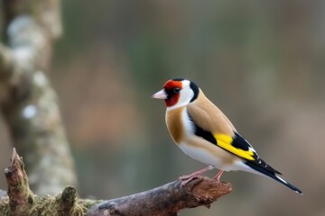 Cute male Goldfinch Lugano bird with yellow plumage. Generative AI