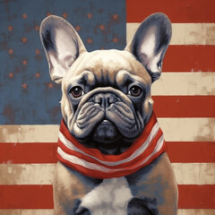 Adorable dog against national flag of United States of America