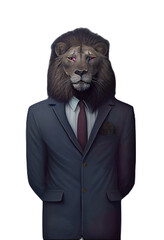 Isolated portrait of a lion in a suit