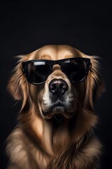 Dog wearing cool black sunglasses. Generative AI.