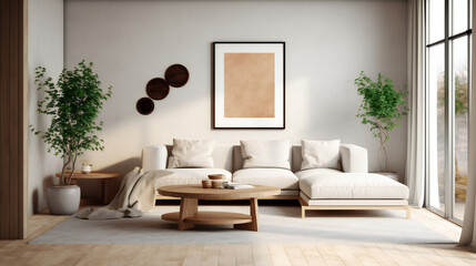 Modern Interior Design with Mockup Frame Poster, 3D Render, 3D Illustration