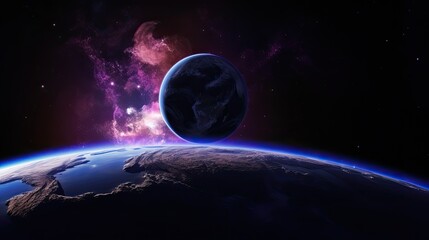 Fototapeta na wymiar earth and moon purple galaxy space wallpaper