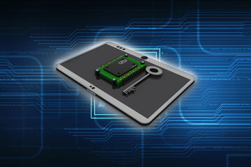 3d rendering microchips in mobile phone