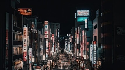 a lot of people in the city at night neon cyberpunk japanese city - obrazy, fototapety, plakaty