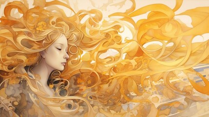 Illusory dreamscape, ethereal, otherworldly, surreal, gold tint, warm, bright, light, ancient, clean lines, gold ink, watercolor