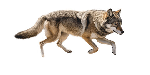 Obraz premium a Timberwolf running, wild beauty, Wildlife-themed, photorealistic illustrations in a PNG, cutout, and isolated. Generative AI