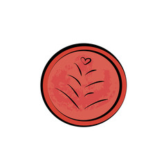 Red coin icon with heart. Vector illustration. Game element.