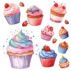 Feast your eyes on this heavenly dessert set cupcake illustration.