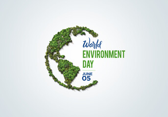 World Environment day concept 3d design 2023. Happy Environment day, 05 June. World map with Environment day text 3d background illustration. 
