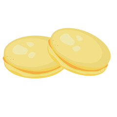 Set of yellow macarons on white background, vector illustration
