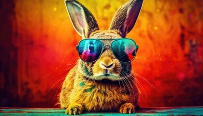 Happy Easter bunny and easter eggs, Generative Ai