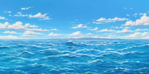 Obraz premium Beautiful seascape panorama, ocean sea wave surface and clear blue sky. Generative AI