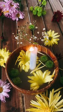 candles and flowers, flower, flowers, candle, decoration, beauty, yellow, autumn, summer, bouquet, nature, garden, spring, plant, table, pink, basket, love, candles, sunflower, leaf, spa, arrangement,
