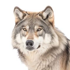 Naklejka na ściany i meble a Timberwolf portrait in a front view, PNG, in a Wildlife-themed, isolated, and transparent photorealistic illustration. Generative ai