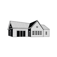 Vector flat illustration of wooden house, eco house, house on the nature.