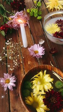 spa still life with oils, flower, spa, beauty, flowers, nature, aromatherapy, wood, natural, plant, health, bowl, tea, pink, table, care, bath, relaxation, aroma, candle, herbal, treatment, daisy, hea