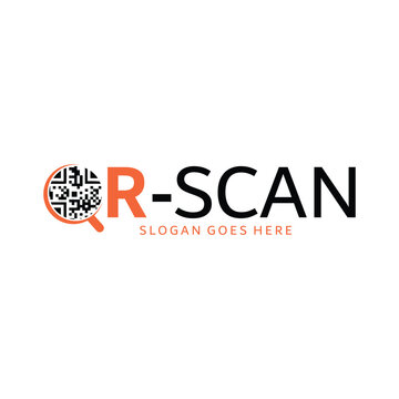 QR code scanning logo design. QR code scanner on smartphone vector design. Quick response code logotype