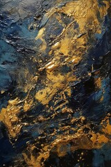Obraz na płótnie Canvas Dark blue and gold painting texture, created with generative AI