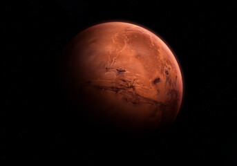 Planet Mars. The planet Mars appearing from the darkness of outer space. Elements of this image...
