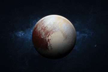 Pluto, galaxy and stars. View of Pluto - dwarf planet of the solar system. This image elements furnished by NASA.