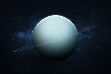 Uranus, galaxy and stars. View of Uranus - planet gas-giant of the solar system. This image...