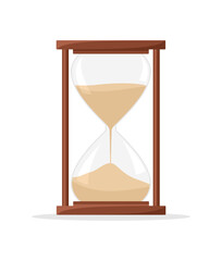 Brown wooden hourglass isolated on white background. Flat vector illustration