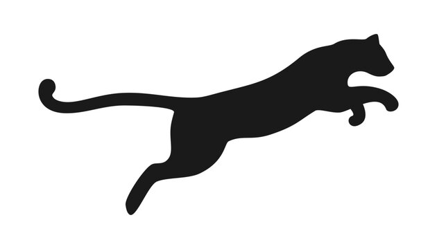Black silhouette of a jumping leopard on a white background. Vector illustration