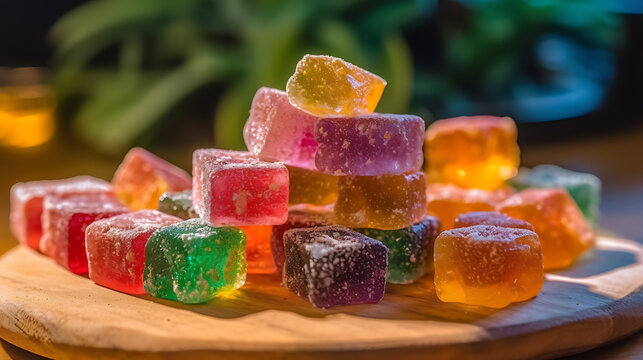 Cannabis CBD-infused rainbow gummy candy edibles generative ai